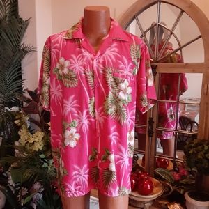 V.H.O. made in India Hibiscus & Coconut Palms Hawaiian Shirt Size XL